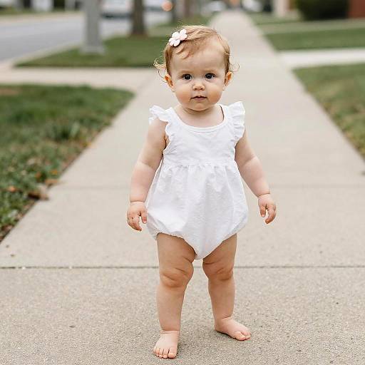 Toddler Girl Standing on Sidewalk