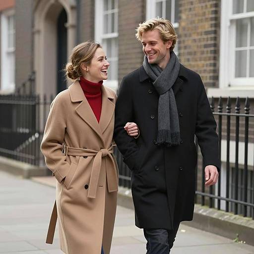 Joyful Couple Strolling Through City Streets
