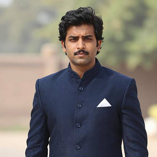 Indian Man in Dark Blue Sherwani