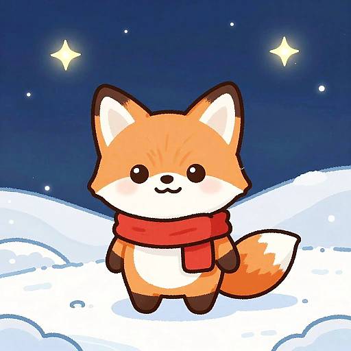 Cute Fox Cartoon in Winter Scarf