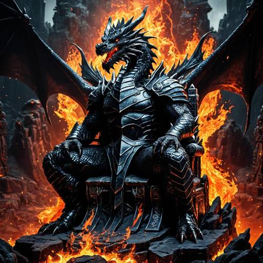 Majestic Obsidian Dragon on Fiery Throne