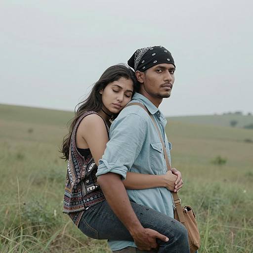 Romantic Embrace in Serene Landscape