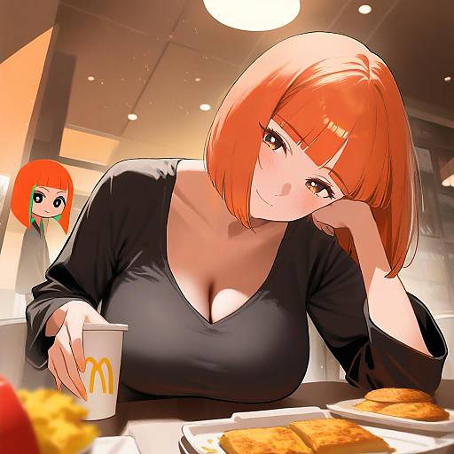 Illustration of Mother (yoru mac), mcdonald's in the style of Umakuchi shouyu