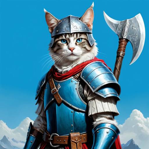 Cat Warrior in Blue Armor with Axe