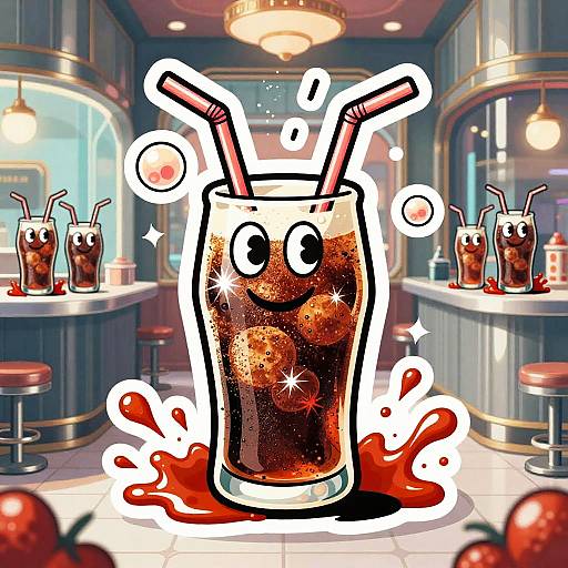Energetic Cartoon Soda Fountain Scene