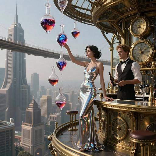 Gilded Clockwork Automaton Sommelier Portrait