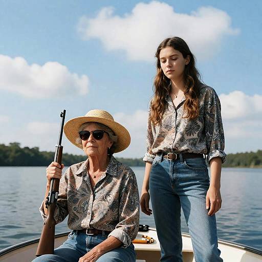 Two Women on a Boat at Lake