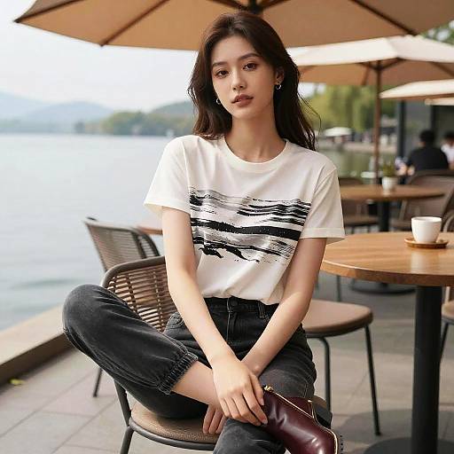 Slim Woman at Lakeside Cafe