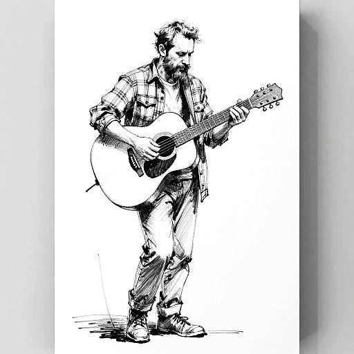 Dry Brush Ink Sketch of Guitarist
