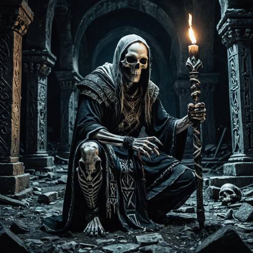Ancient Necromancer in Shadowy Catacombs