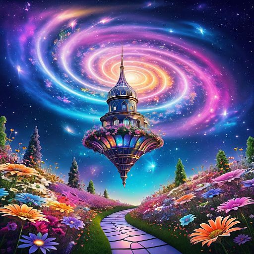 Surreal Floral Spaceship in Celestial Garden Surreal Floral Spaceship in Celestial Garden