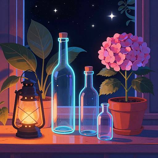 Neon-Lit Surreal Still Life Scene