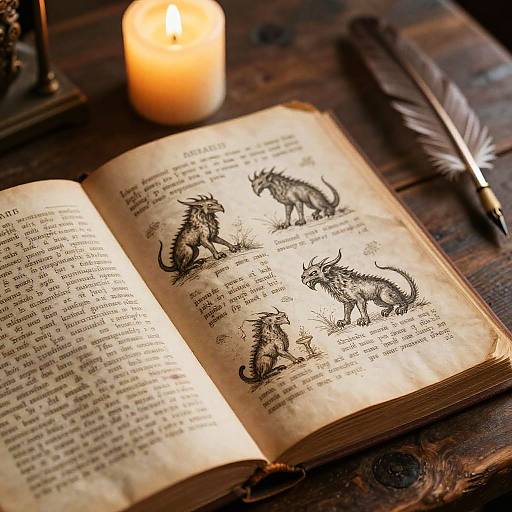 Ancient Book with Mythical Sketches