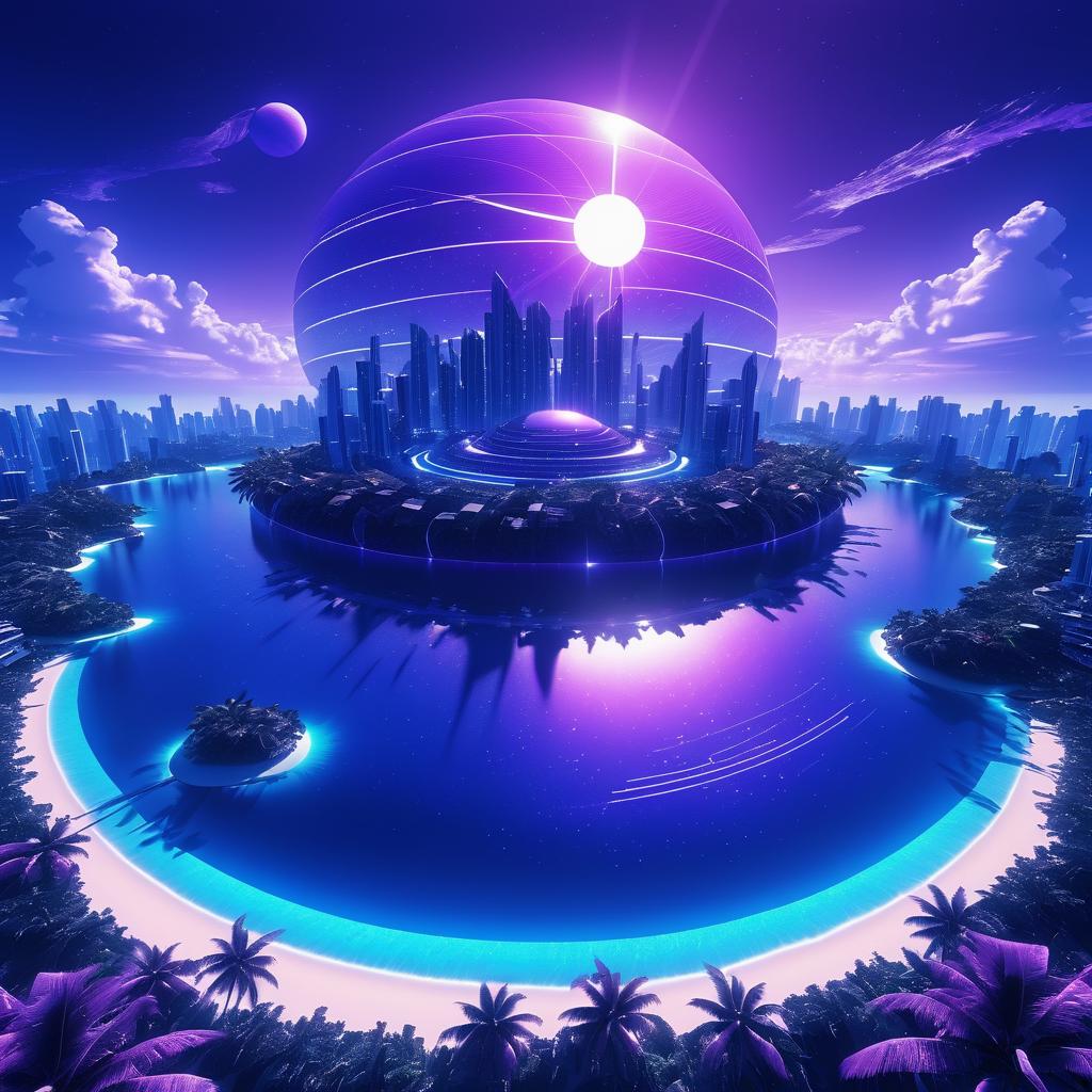 Futuristic Island Under a Purple Sun