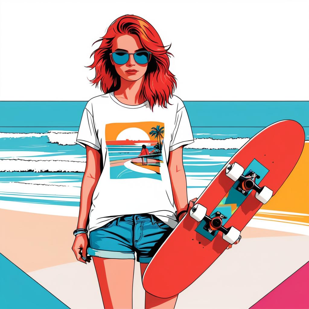 Vibrant Comic-Style Beach T-Shirt Design