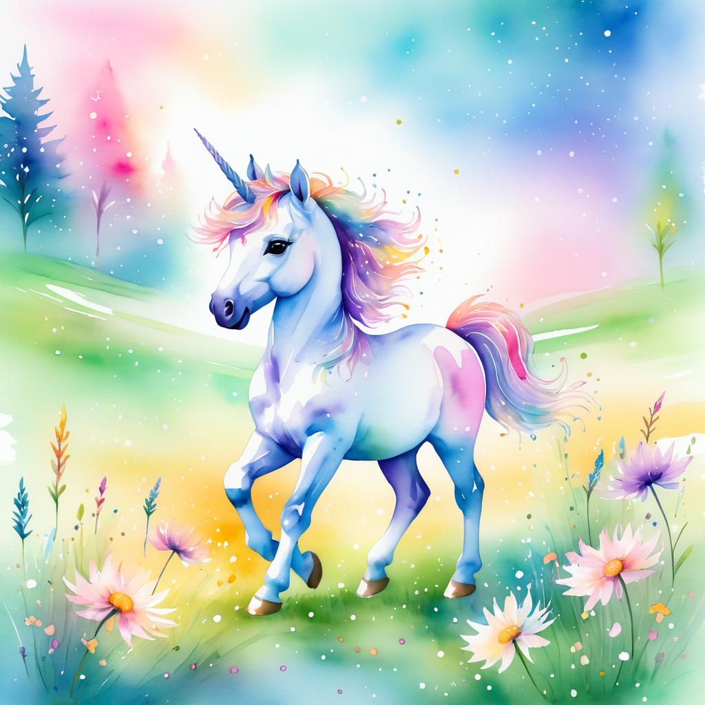 Whimsical Baby Unicorn in Dreamy Meadow