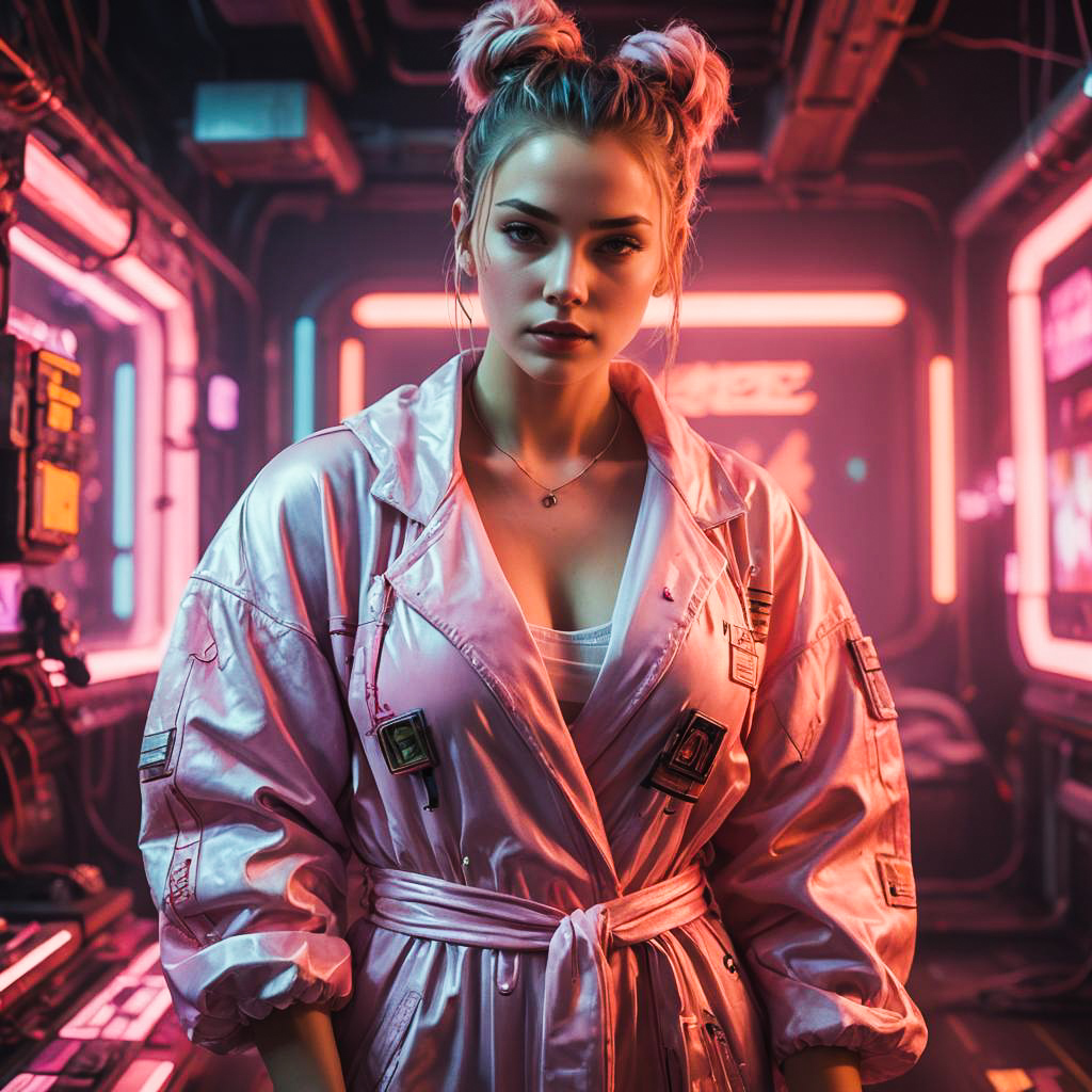 Vibrant Cyberpunk Teen in Pastel Robes