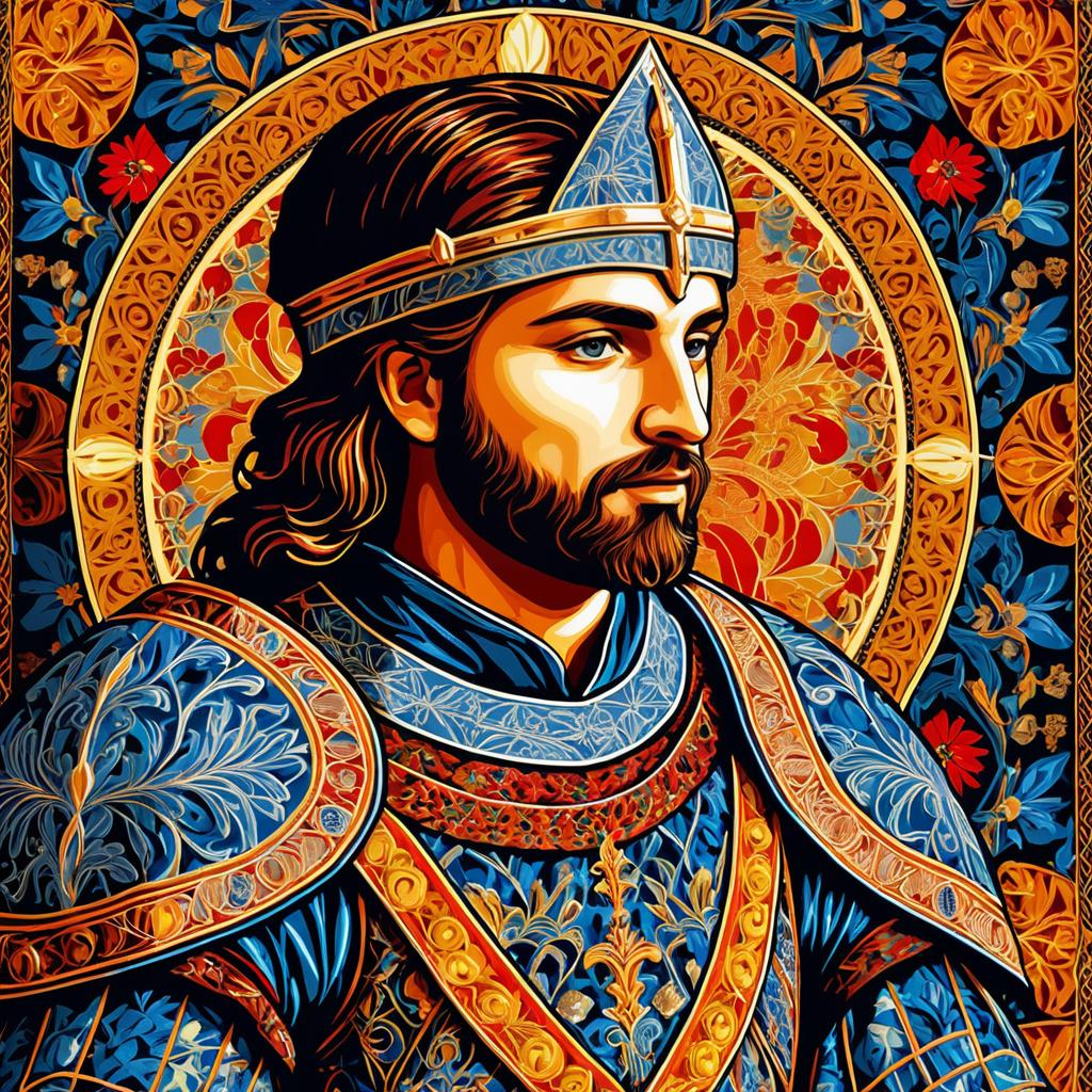 Heroic Knight in Vibrant Tapestry Style