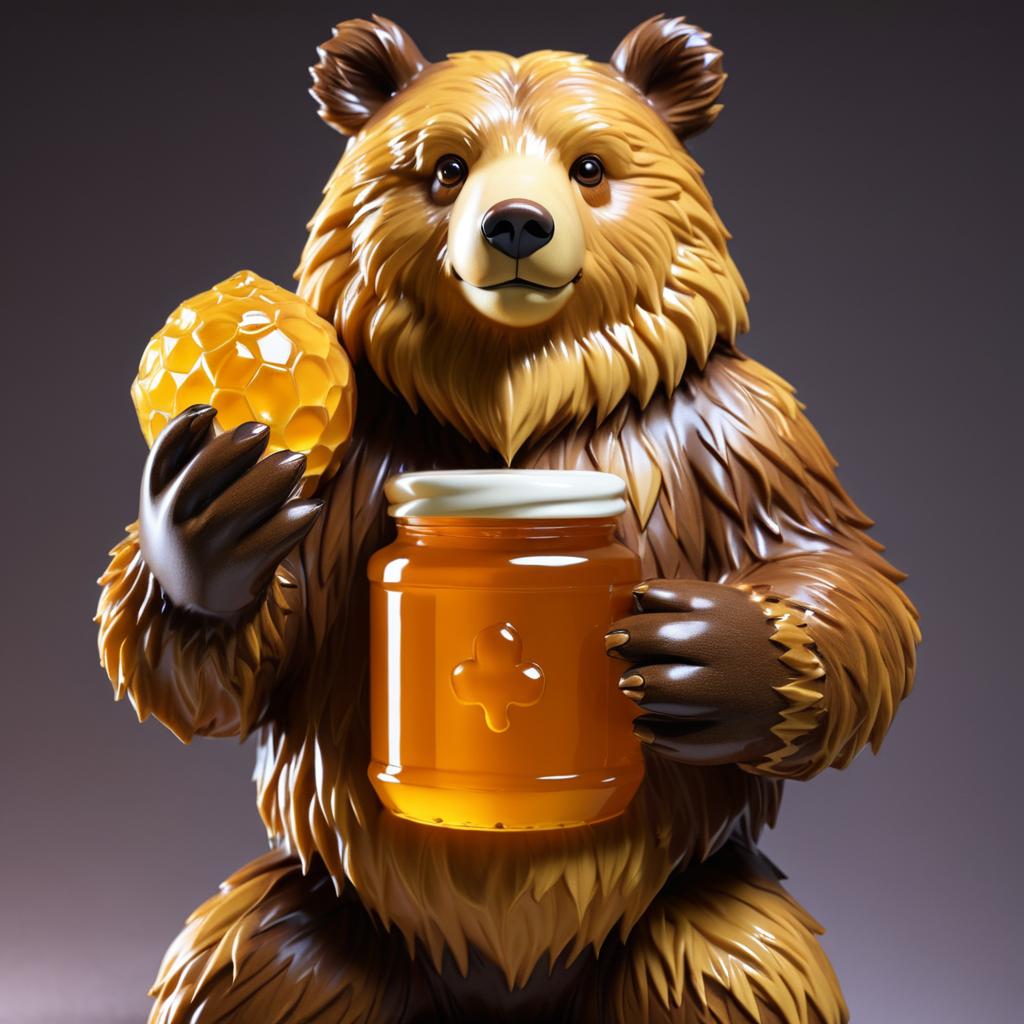 Detailed Bear Holding Honey in Fur