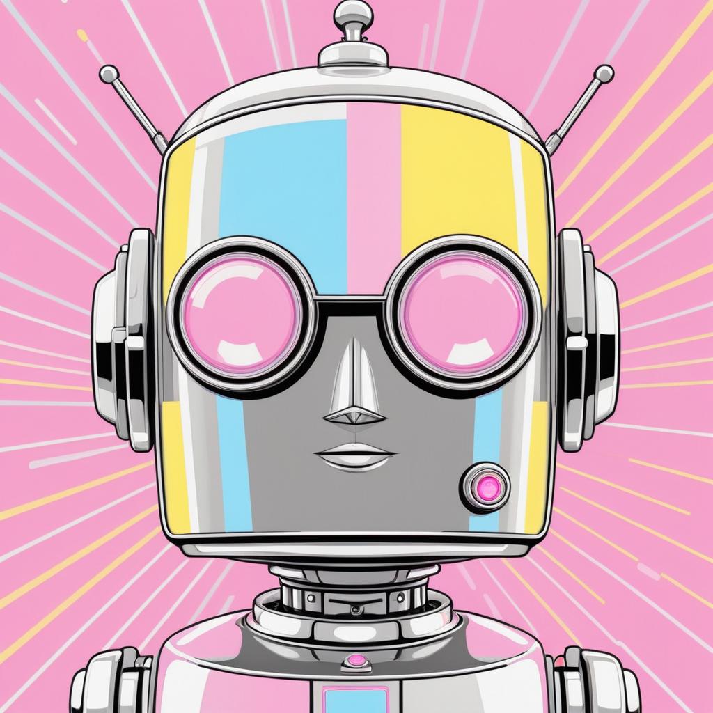 Charming Robot in Whimsical 80s Style