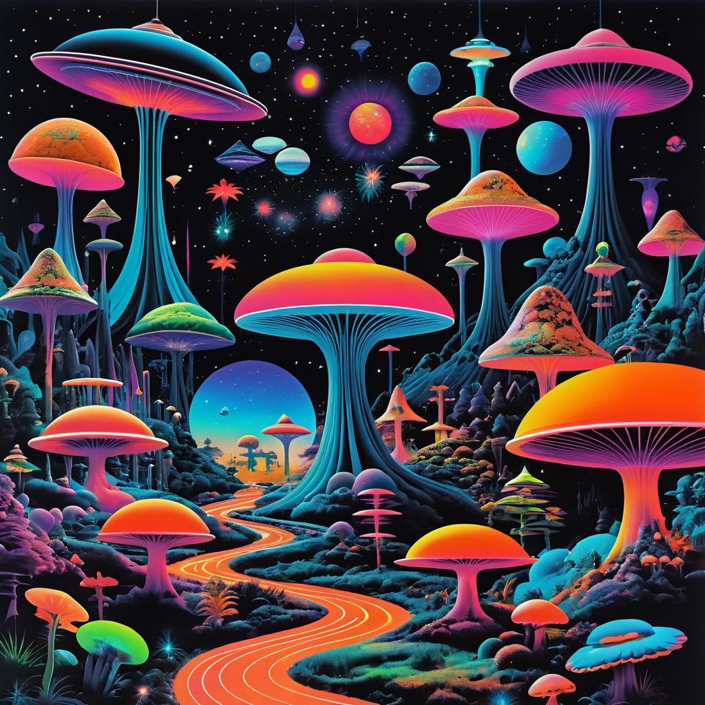 Psychedelic 70s Sci-Fi Neon Collage