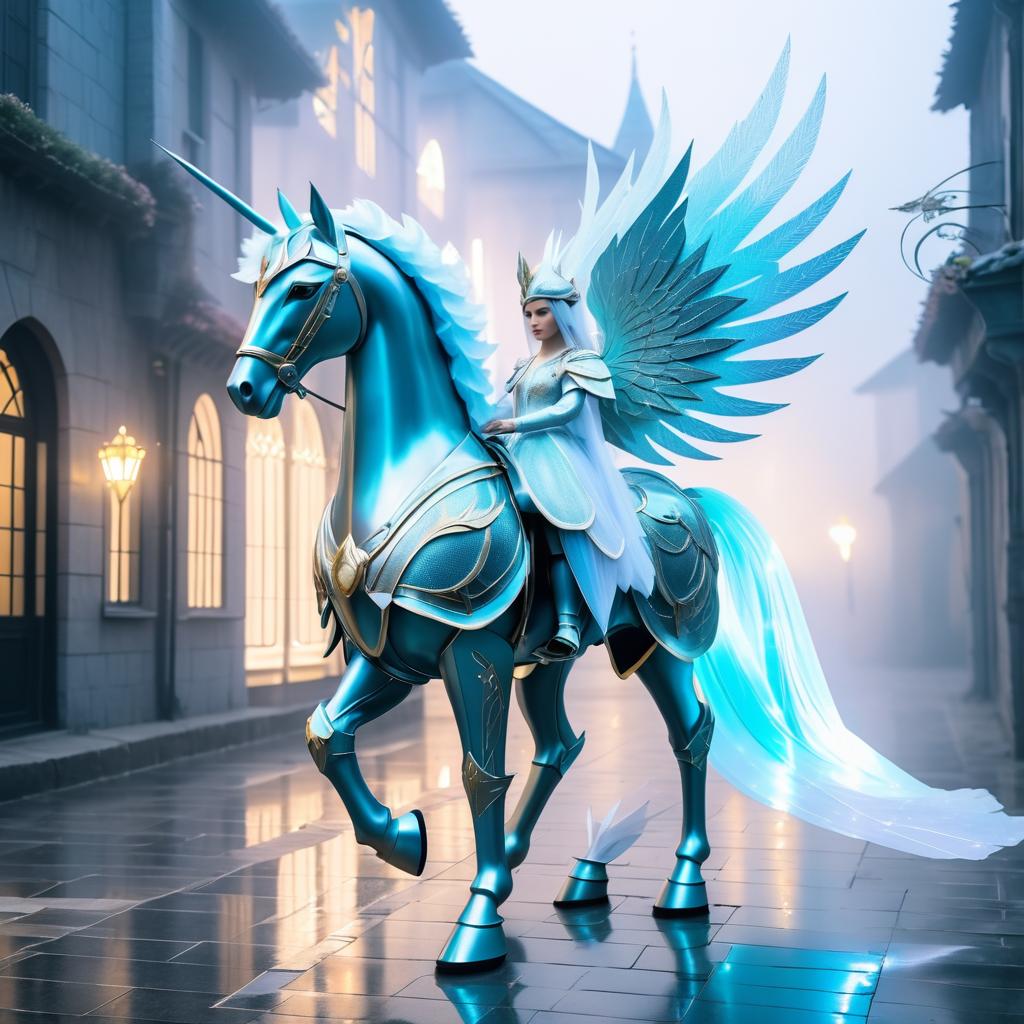 Ethereal Pegasus in a Foggy Town