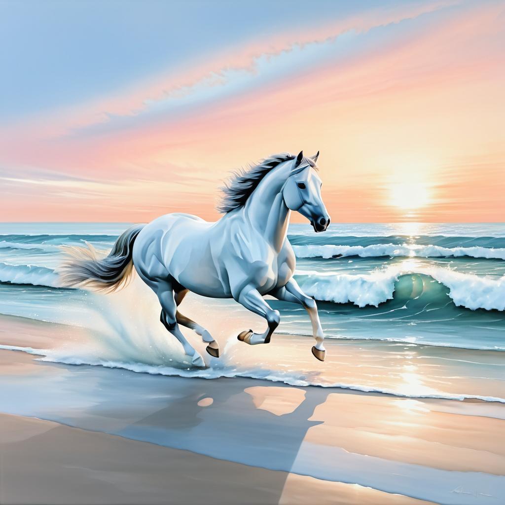 Galloping Horse on a Serene Beach