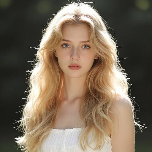 Sunlit Blonde Woman in Forest