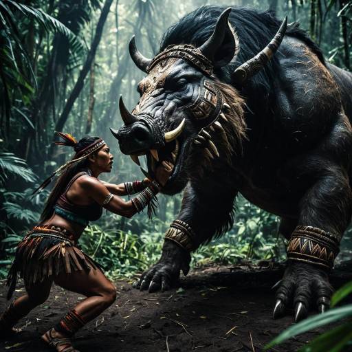 Epic Tribal Shaman Facing Ferocious Boar Boss Epic Tribal Shaman Facing Ferocious Boar Boss