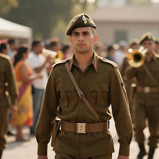 Stern Soldier at Vibrant Parade Scene