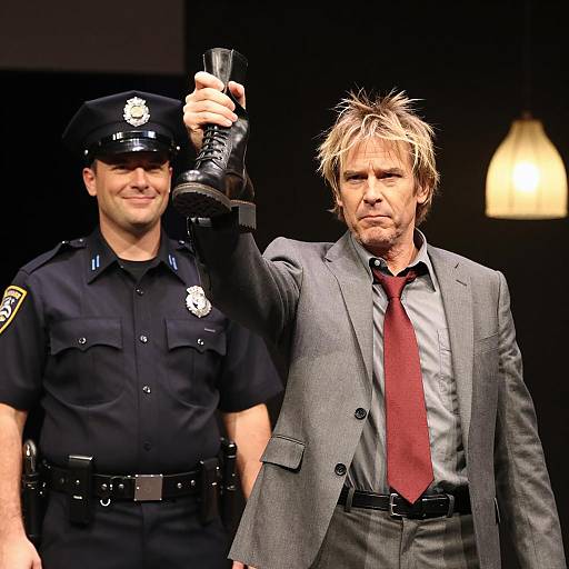 Intense Stage Performance with Police Officer