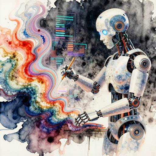 Cybernetic Artist Creating Fluid Watercolor