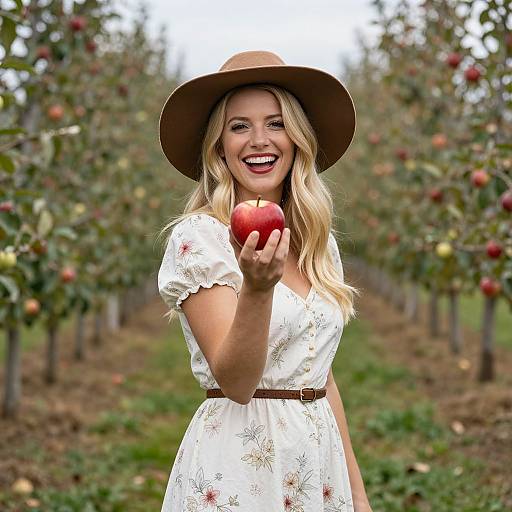 Blonde Woman in Apple Orchard