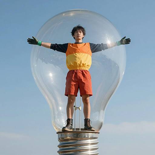 Man Inside Giant Light Bulb Sculpture