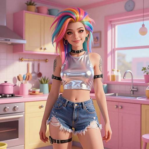 Chic Punk Style in Neon Kitchen