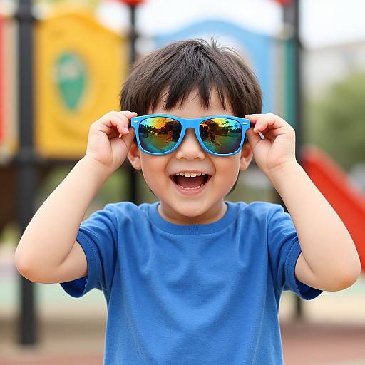 Joyful Child with Reflective Sunglasses