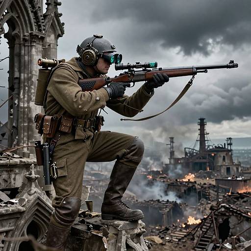 WW1 Dieselpunk Sniper in Gothic Ruins