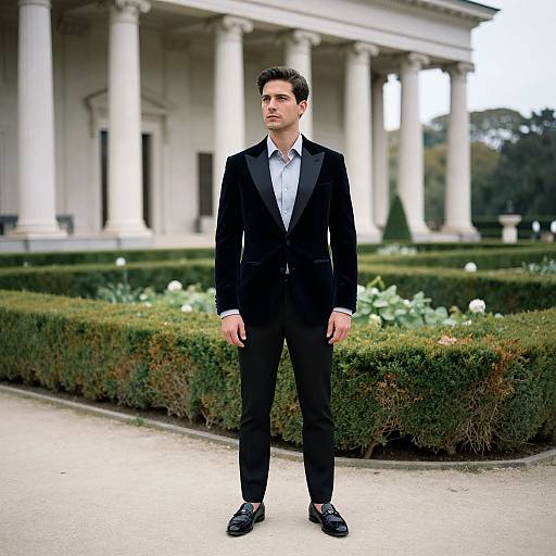 Elegant Man in Navy Velvet Jacket