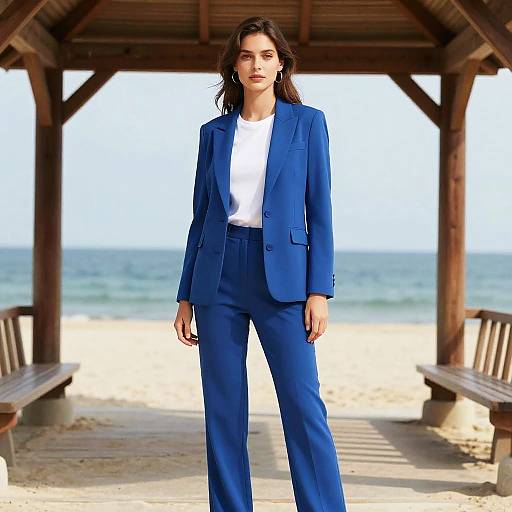 Pear-Shaped Woman in Royal Blue Pantsuit