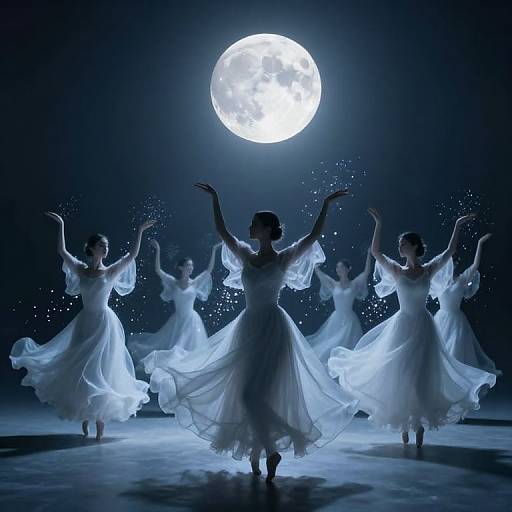 Ethereal Ghostly Dancers Under Moonlight