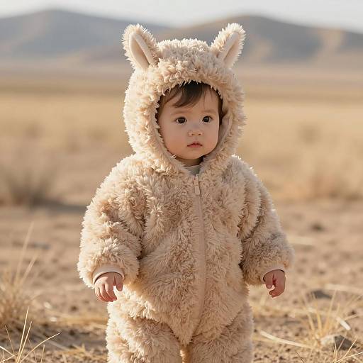 Baby in Llama Costume in Desert