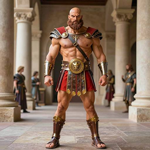 Muscular Ancient Greek Warrior in Hercules Costume