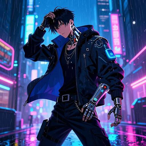 Cyberpunk Anime Guy in Neon City