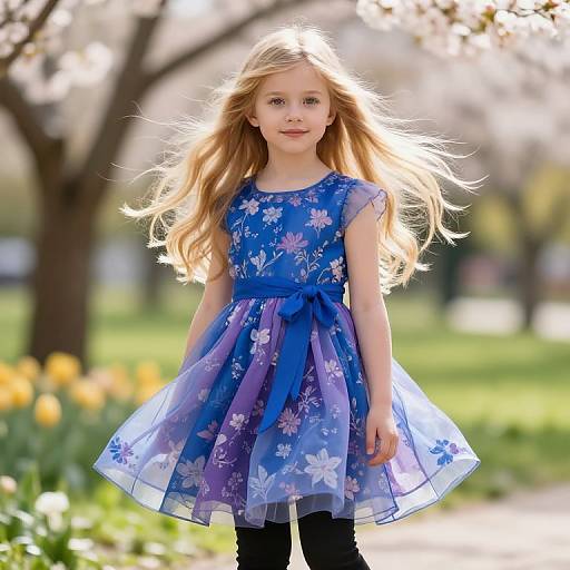 Young Girl in Floral Dress Outdoors