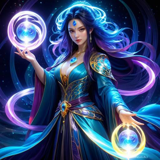 Fantasy Sorceress with Glowing Orbs
