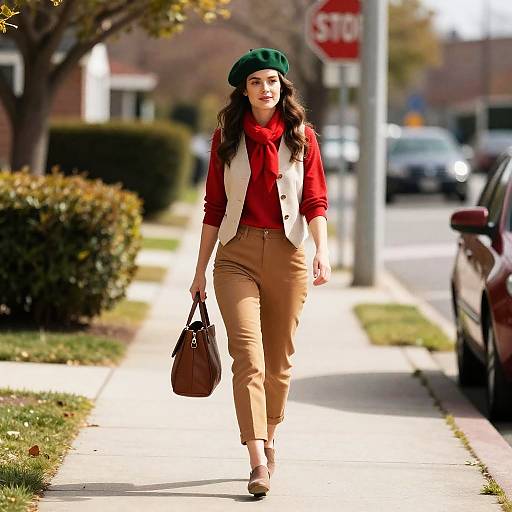 Sunlit Suburban Stroll with Style