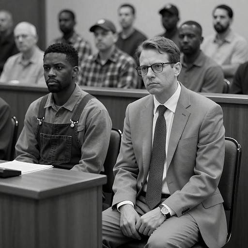 Dramatic Courtroom Scene in Black and White