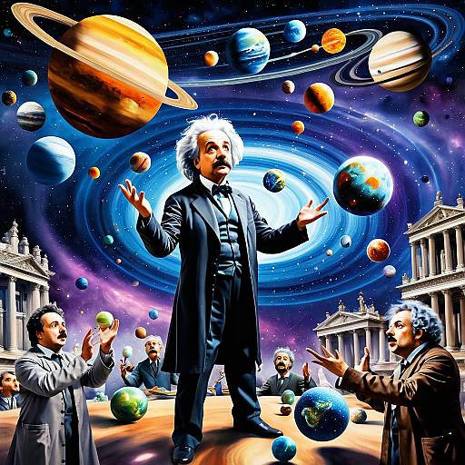 Albert Einstein Juggling Planets Painting