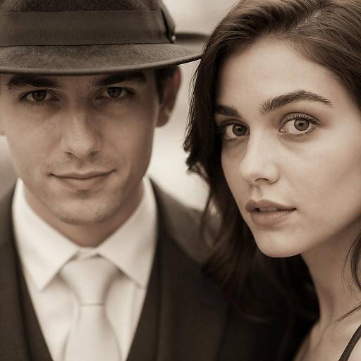 Elegant Fedora Man with Close-Up Woman