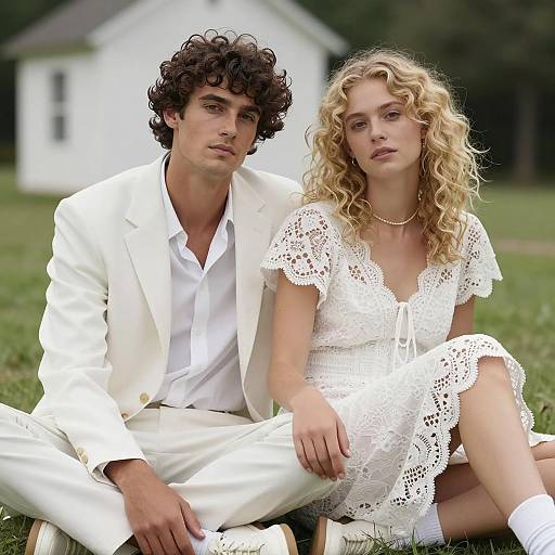 Romantic Outdoor Couple in White Attire